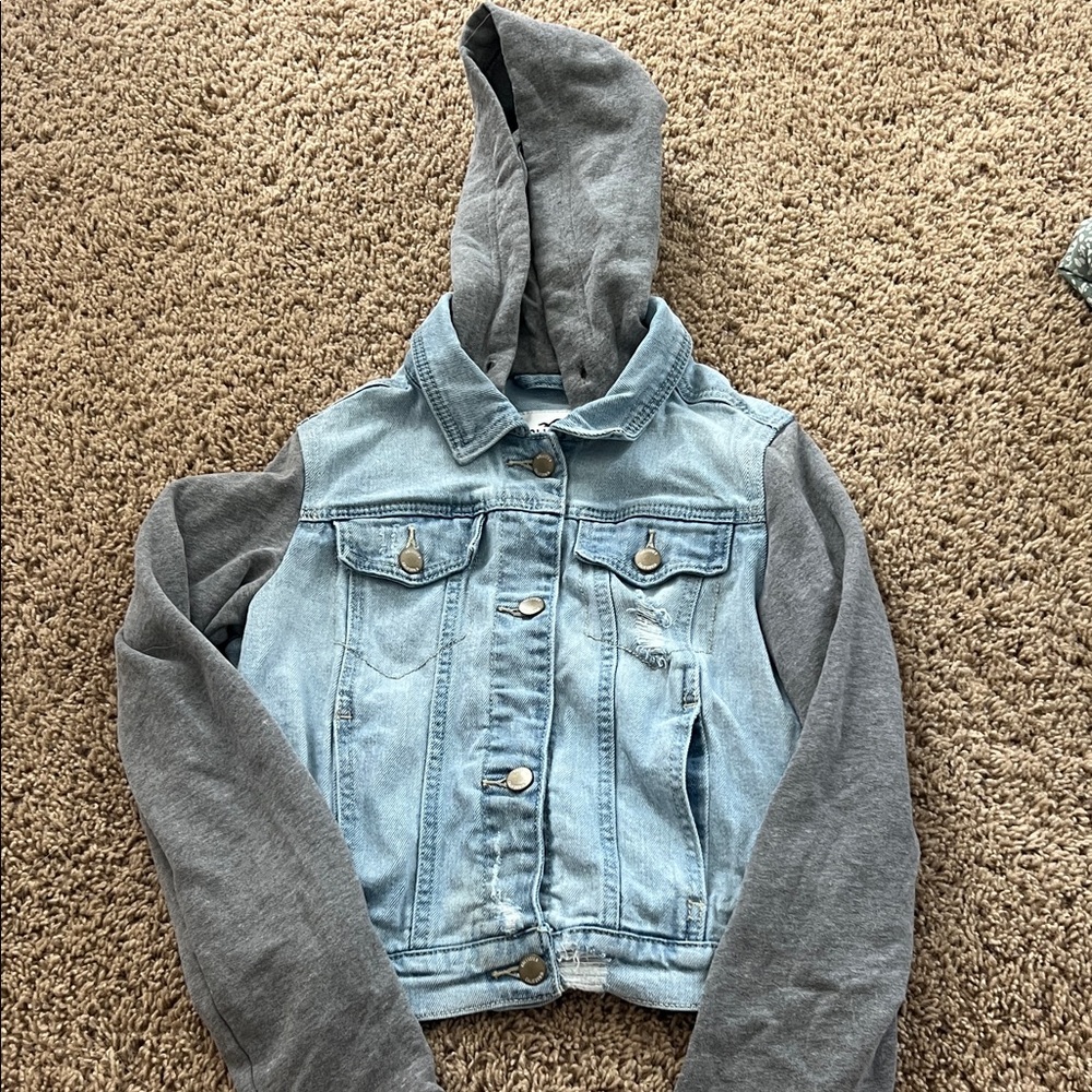 Hollister Kids Denim Jacket with Gray Hood